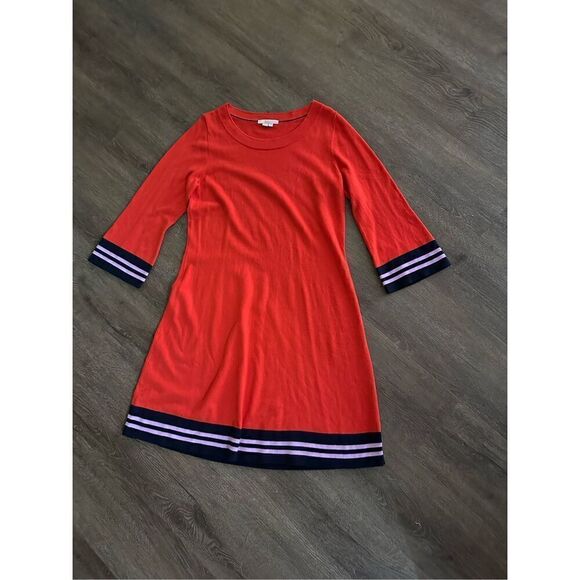 BODEN Trudy Knitted Wool Blend Dress Red Blue Knee Length Bell Sleeve Size 12 - Picture 8 of 12